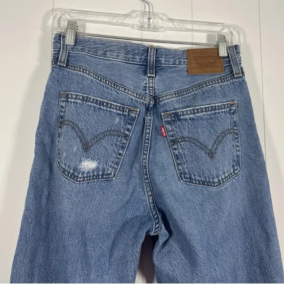 Levis Jeans Womens 26W 27L Premium Ribcage Straight Ankle Distressed Button Fly - Picture 8 of 16